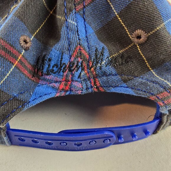 Vintage Mickey Mouse Hat Adult Blue Adjustable Snapback Plaid Made in USA Disney - Picture 6 of 10